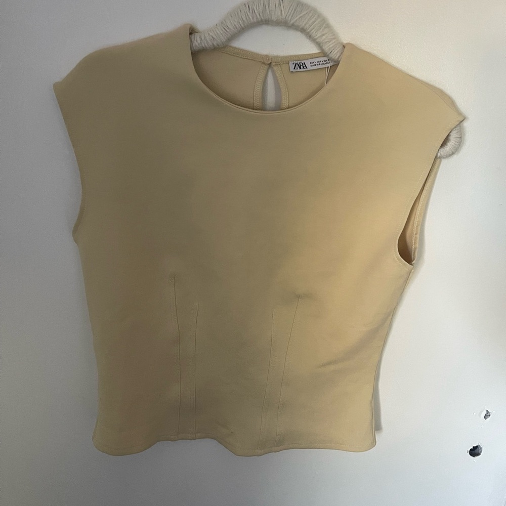 Zara Beige Cream Cap Sleeve Shell Top